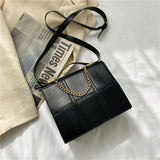 Fashionable Checkered Stitching Women's Shoulder Bag Metal Handle