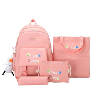 Canvas High School Backpack Set for Teen Girls - 4 Piece Travel Bookbags