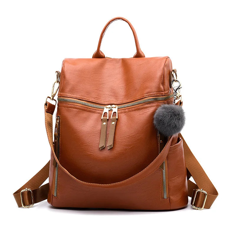 Women's PU Leather Large-capacity Travel Backpack