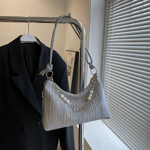 Small Fresh Chain Handbag Contrast Pleated Shoulder Bag Women