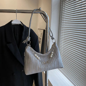 Small Fresh Chain Handbag Contrast Pleated Shoulder Bag Women