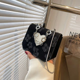 Floral Stitching Ladies Messenger Bag Peach Heart Flap Small Square Purse Handba