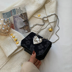 Floral Stitching Ladies Messenger Bag Peach Heart Flap Small Square Purse Handba