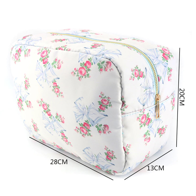 Bow Printed Nylon Bag Set Women's Handbag Travel Backpack Makeup Storage