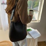 PU Leather Bucket Bag Shoulder Crossbody Purse Handbags Wide Strap