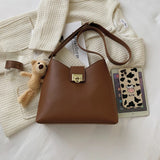 Bear Pendant Crossbody Bag Leather Handbag Vintage Messenger Bag