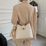 Bear Pendant Crossbody Bag Leather Handbag Vintage Messenger Bag