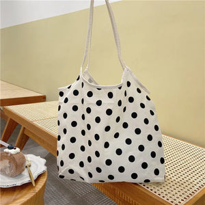 Canvas Dot Print Shoulder Bag for Women Large Capacity Casual Tote Handbag