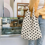 Canvas Dot Print Shoulder Bag for Women Large Capacity Casual Tote Handbag