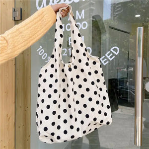 Canvas Dot Print Shoulder Bag for Women Large Capacity Casual Tote Handbag