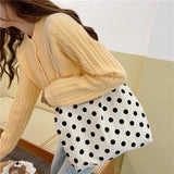 Canvas Dot Print Shoulder Bag for Women Large Capacity Casual Tote Handbag