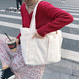Canvas Large Capacity Shoulder Bag for Women Solid Casual Tote Bag