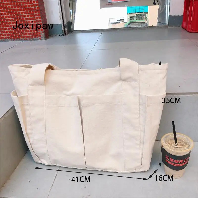 Canvas Large Capacity Shoulder Bag for Women Solid Casual Tote Bag