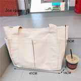 Canvas Large Capacity Shoulder Bag for Women Solid Casual Tote Bag