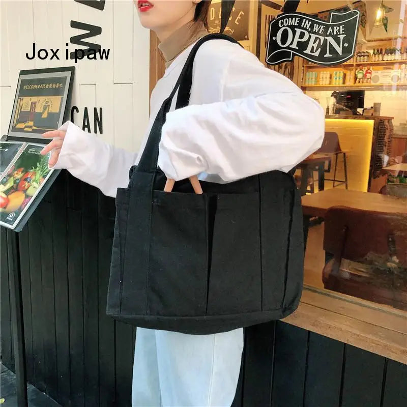 Canvas Large Capacity Shoulder Bag for Women Solid Casual Tote Bag