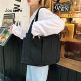 Canvas Large Capacity Shoulder Bag for Women Solid Casual Tote Bag