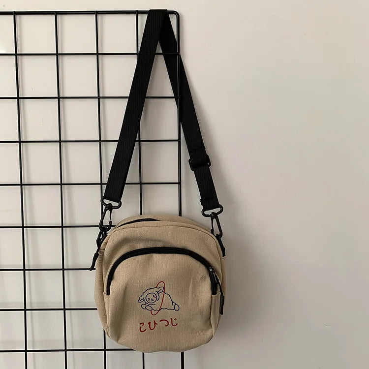 Canvas Small Square Crossbody Bag Retro Female Daily Phone Purse