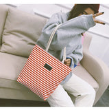 Casual Canvas Tote Bag Girl Student Stripe Handbag For Women Shoulder Bag