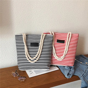 Casual Canvas Tote Bag Girl Student Stripe Handbag For Women Shoulder Bag