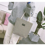Casual Canvas Tote Bag Girl Student Stripe Handbag For Women Shoulder Bag