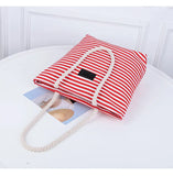 Casual Canvas Tote Bag Girl Student Stripe Handbag For Women Shoulder Bag