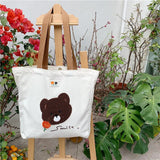 Women's Bear Embroidered Shopping Bag - Large Capacity Tote Shoulder Bags