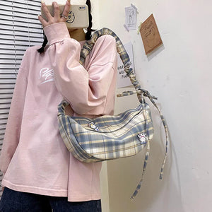 Casual Women Shoulder Messenger Bags Large Capacity Nylon Plaid Totes