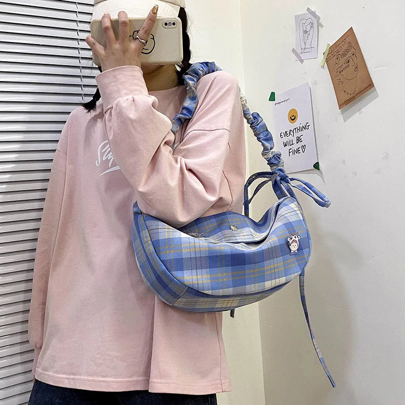 Casual Women Shoulder Messenger Bags Large Capacity Nylon Plaid Totes