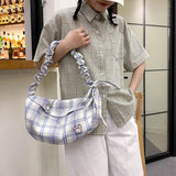 Casual Women Shoulder Messenger Bags Large Capacity Nylon Plaid Totes