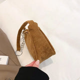 Corduroy Women's Small Underarm Bag Winter Ladies Chain Hobos Small Shoulder Bag