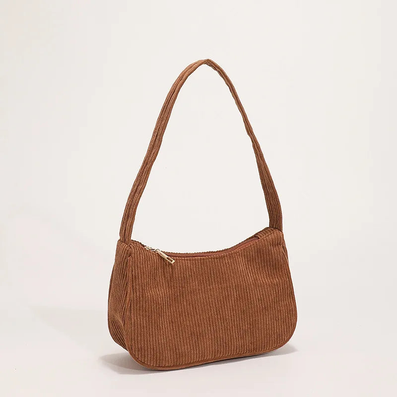 Corduroy Women's Small Underarm Bag Winter Ladies Chain Hobos Small Shoulder Bag