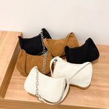 Corduroy Women's Small Underarm Bag Winter Ladies Chain Hobos Small Shoulder Bag