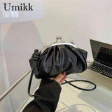 Crossbody Bags Metal Clip Buckle Women Satchels Bag Shell Shape Small Leather