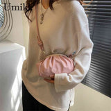 Crossbody Bags Metal Clip Buckle Women Satchels Bag Shell Shape Small Leather