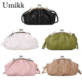 Crossbody Bags Metal Clip Buckle Women Satchels Bag Shell Shape Small Leather