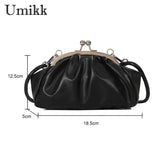 Crossbody Bags Metal Clip Buckle Women Satchels Bag Shell Shape Small Leather