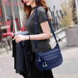 Soft Leather Crossbody Sling Bag Multi-Layer Pocket Zipper Travel Satchel