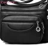 Soft Leather Crossbody Sling Bag Multi-Layer Pocket Zipper Travel Satchel