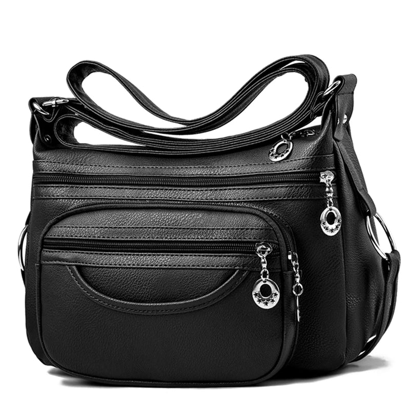 Soft Leather Shoulder Crossbody Bag Classic Solid Zipper Ladies Travel Satchel