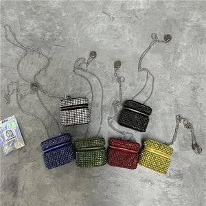 Mini Rhinestone Cross-body Bag Zipper Chain Small Square Party Decorative Bag