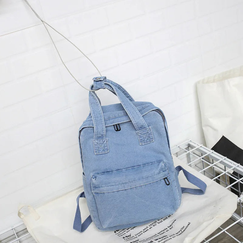 Denim Backpack School Bag for Women Student Large Capacity Shoulder Bag