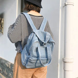 Denim Backpack School Bag for Women Student Large Capacity Shoulder Bag