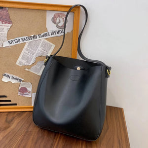 Women's PU Leather Shoulder Bag Crossbody Handbag Soft Bucket Bag