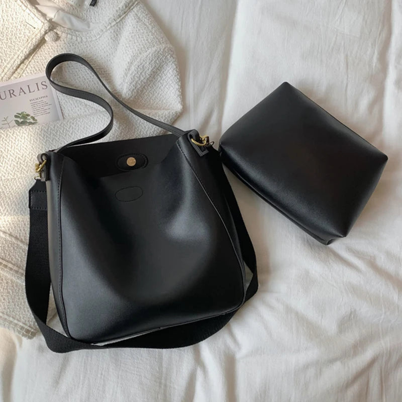 Women's PU Leather Shoulder Bag Crossbody Handbag Soft Bucket Bag