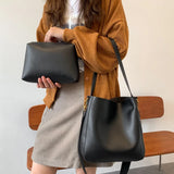 Women's PU Leather Shoulder Bag Crossbody Handbag Soft Bucket Bag