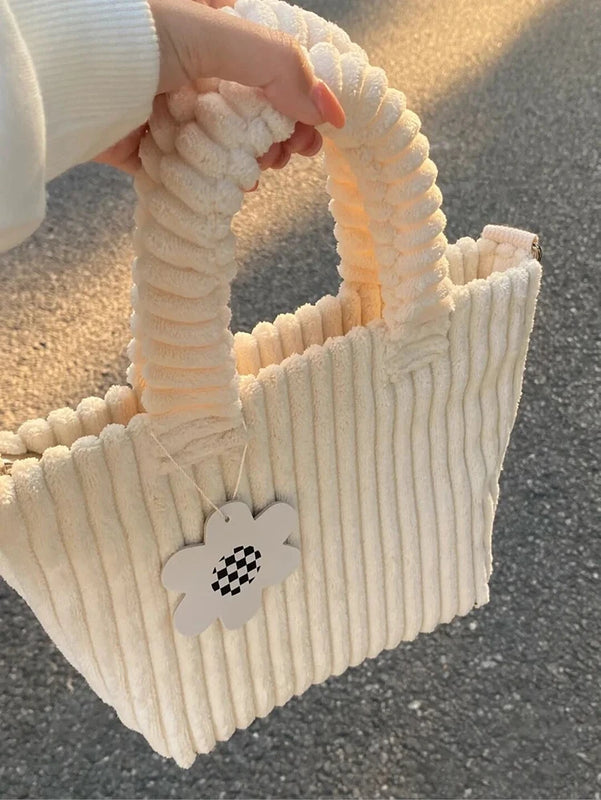 Corduroy Bucket Bag Plush Crossbody Handbag Tote Shoulder Bag