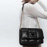 Quilted Soft Leather Women Shoulder Bag Padded Down Purse Tote Solid Handbag