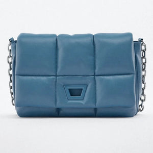 Quilted Soft Leather Women Shoulder Bag Padded Down Purse Tote Solid Handbag