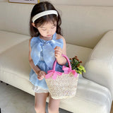 Woven Bow Knot Girls' Straw Bag for Summer Beach