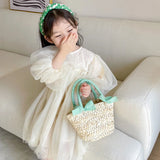 Woven Bow Knot Girls' Straw Bag for Summer Beach